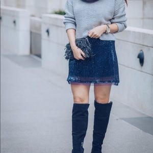 Free people sequined mesh navy blue skirt